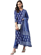 ANNI DESIGNER Womens Cotton Blend Floral Printed Straight Kurta with Pants & with Dupatta (Bulgeriya Blue-NW_5XL_Blue_XXXXX-Lar