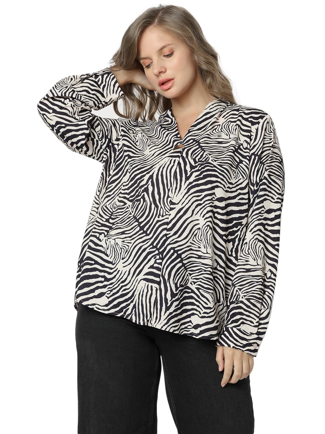 Vero Moda Curve Women Animal Print Beige Polyester Regular Fit Top