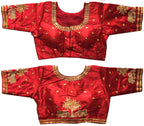 Pujia Mills WomenS Multicolor Phantom Silk Heavy Elephant Gold Thread Embroidery Sequins Zari Work Half Sleeves Readymade Saree