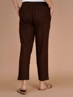 Digital Shopee Cotton Women Trouser Pant Use For Formal Office High Waist For Wide Leg Ankle Length Straight Pencil Pant (Brown_