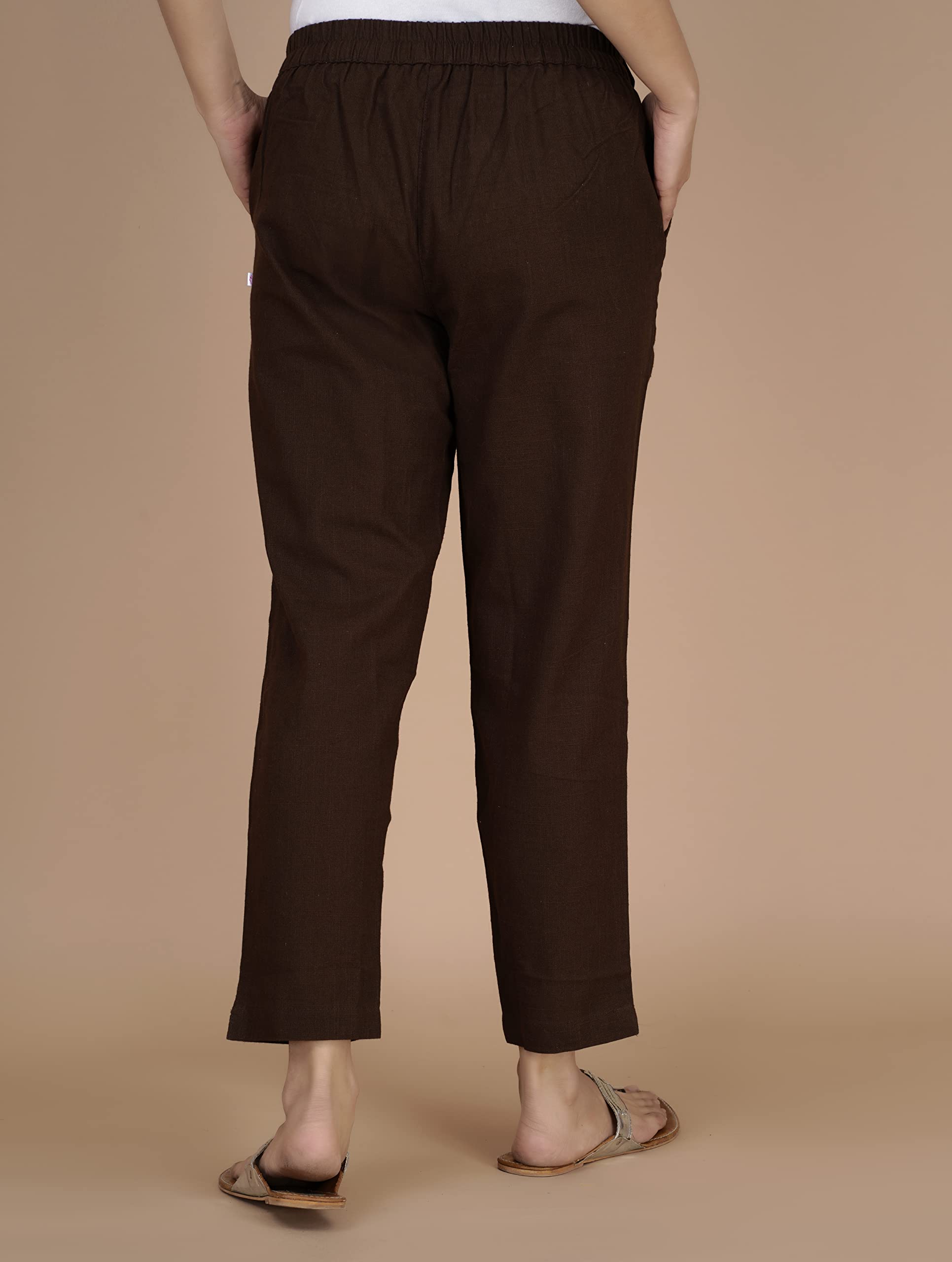 Digital Shopee Cotton Women Trouser Pant Use For Formal Office High Waist For Wide Leg Ankle Length Straight Pencil Pant (Brown_