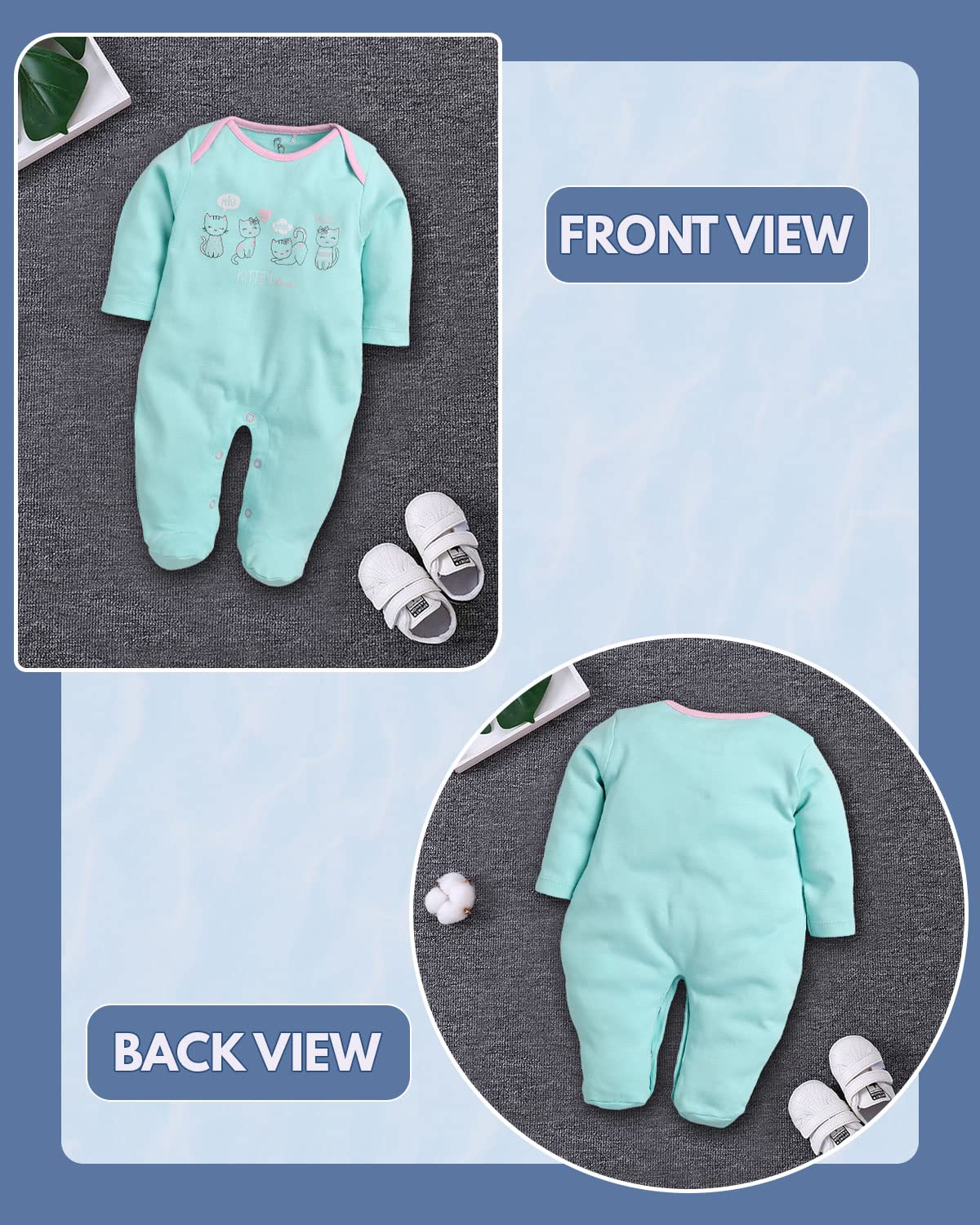 BabyGo Baby Romper 100% Cotton Rompers for New Born Baby|Night Suits for Baby Boys & Girls
