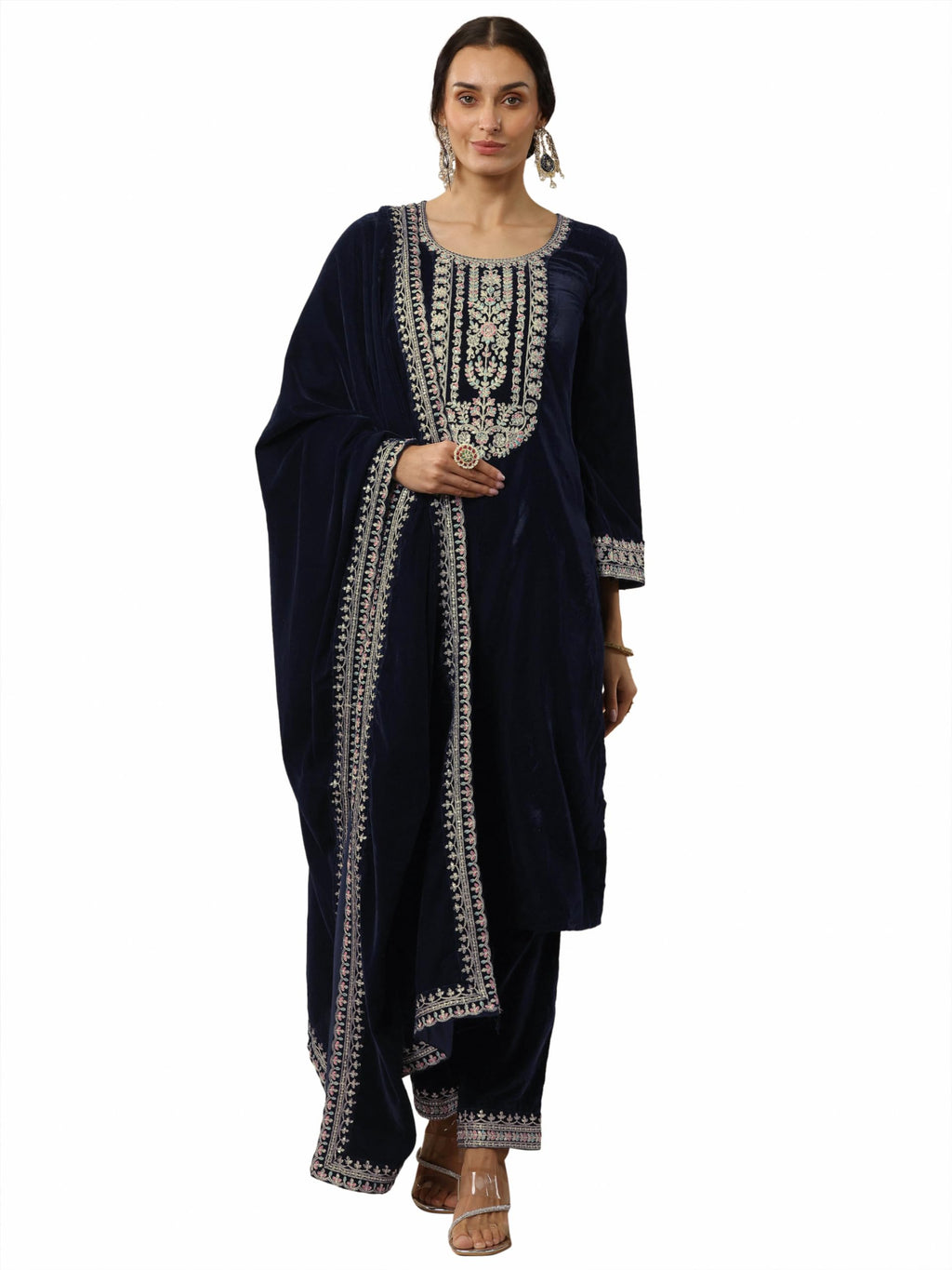 Libas Yoke Design Velvet Straight Kurta Set For Women (400847S)