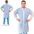 Pack of 10 White Lab coats Unisex Medium Size Disposable Polypropylene Lab coats Disposable Lab coats for Men and Women Hook and