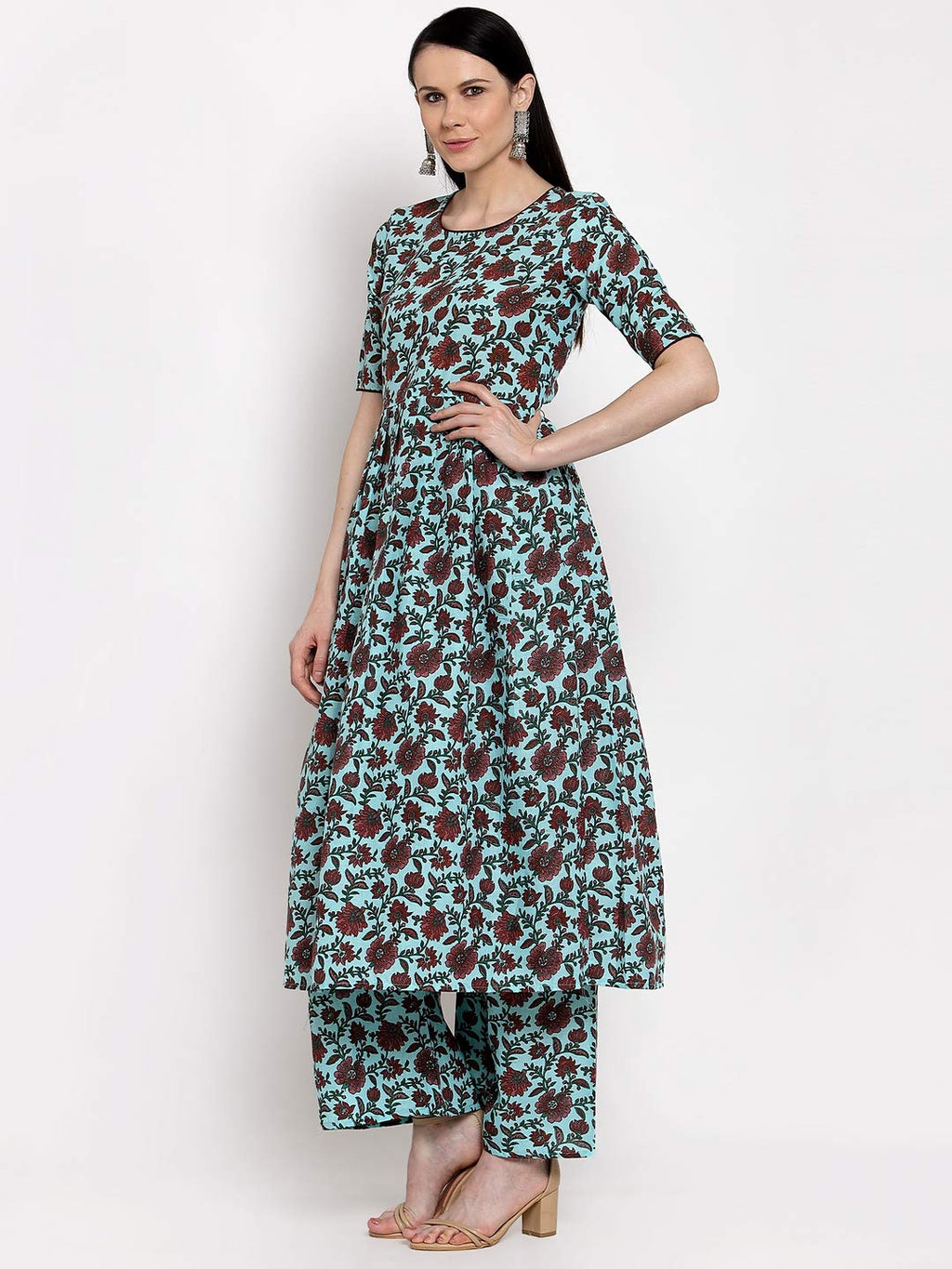 Gosriki Women'S Multi Cotton Anarkali Kurta With Plazzo (Daisy Multi_M) Multicolour