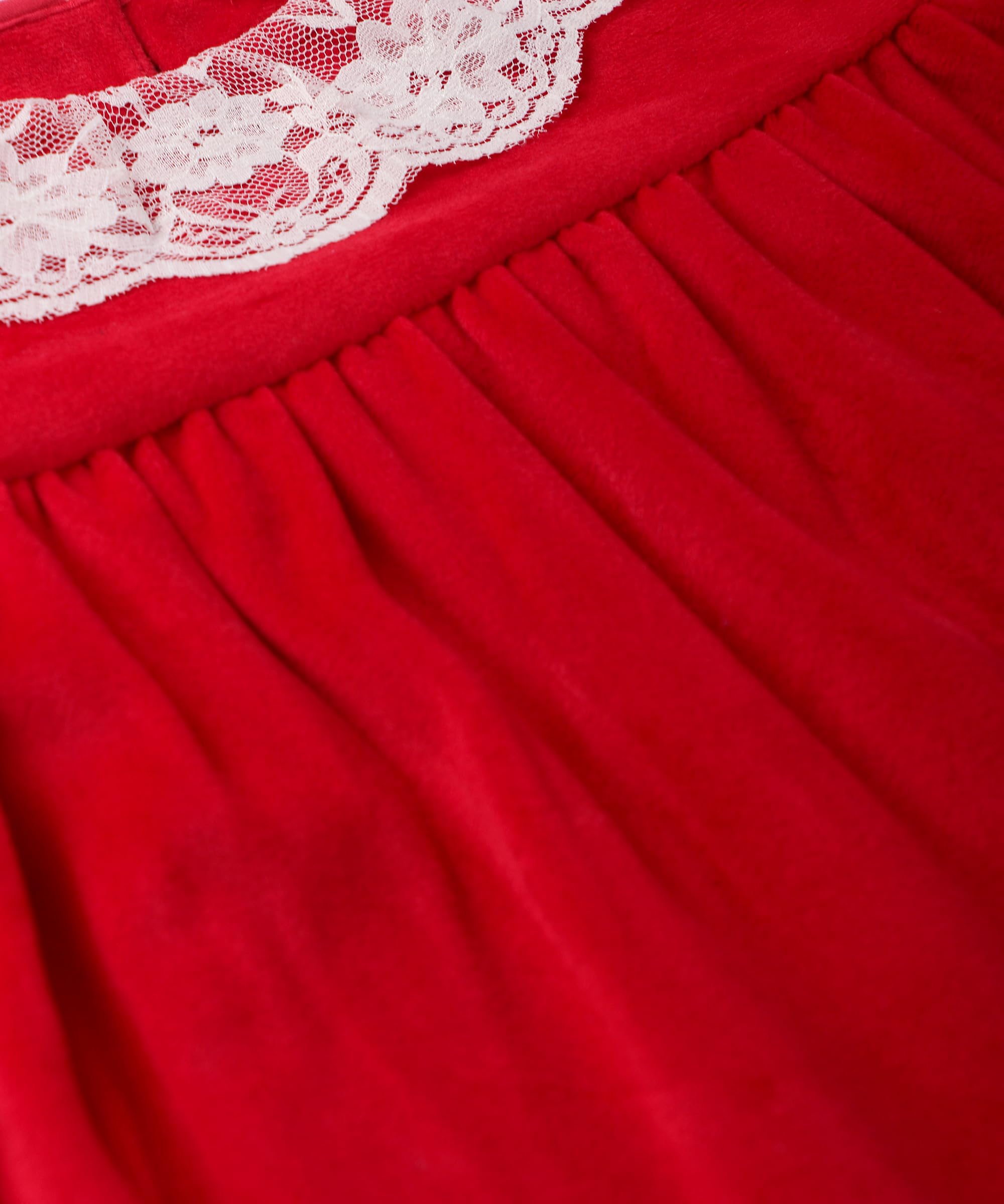 Beebay Kids Girls Lace Detailed Velvet A-Line Drrss Red
