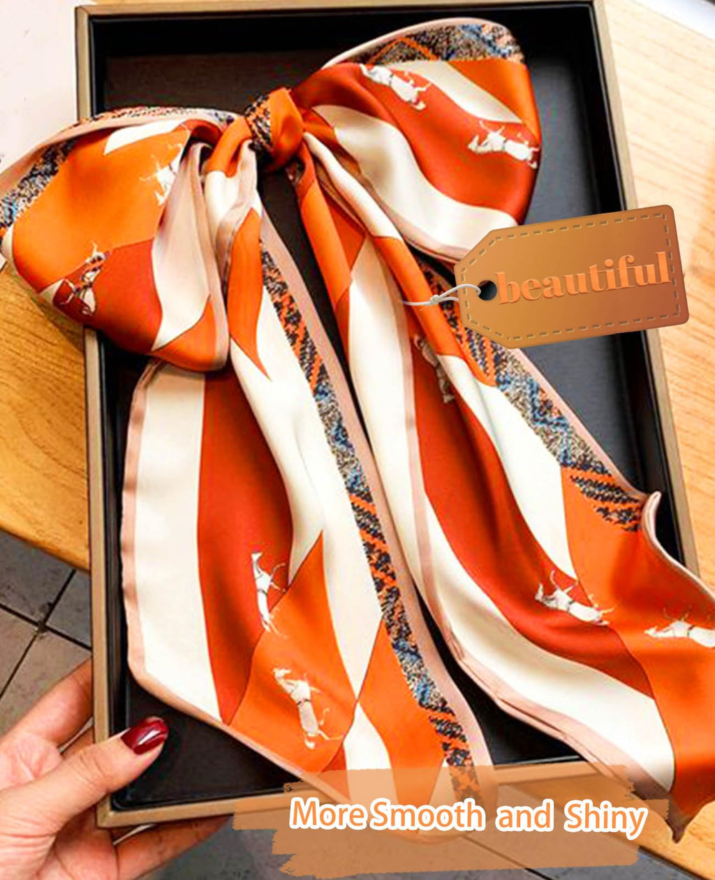Clysoru Silk Neck Scarf Printed Scarves Head Women'S Fashion Oblique Angle Satin Scarfs For Bag Hair 59    X 5.9    (Orange red