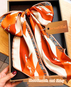 Clysoru Silk Neck Scarf Printed Scarves Head Women'S Fashion Oblique Angle Satin Scarfs For Bag Hair 59    X 5.9    (Orange red