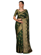 Satrani Womens Banarasi Jacquard Kanjivaram Silk Blend Saree with Unstitched Blouse Piece (3749S473N_Dark Green & Golden1)