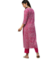 Ishin WomenS Cotton Pink Printed Straight Kurta Trouser Set