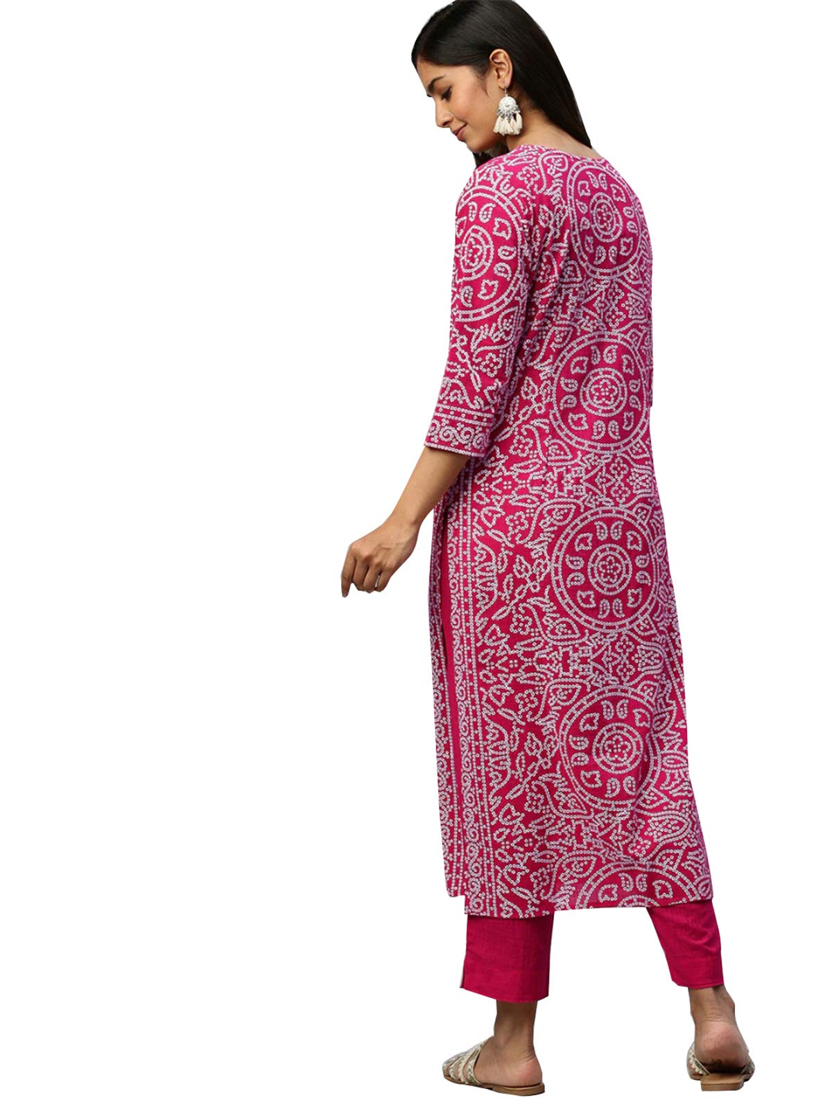 Ishin WomenS Cotton Pink Printed Straight Kurta Trouser Set