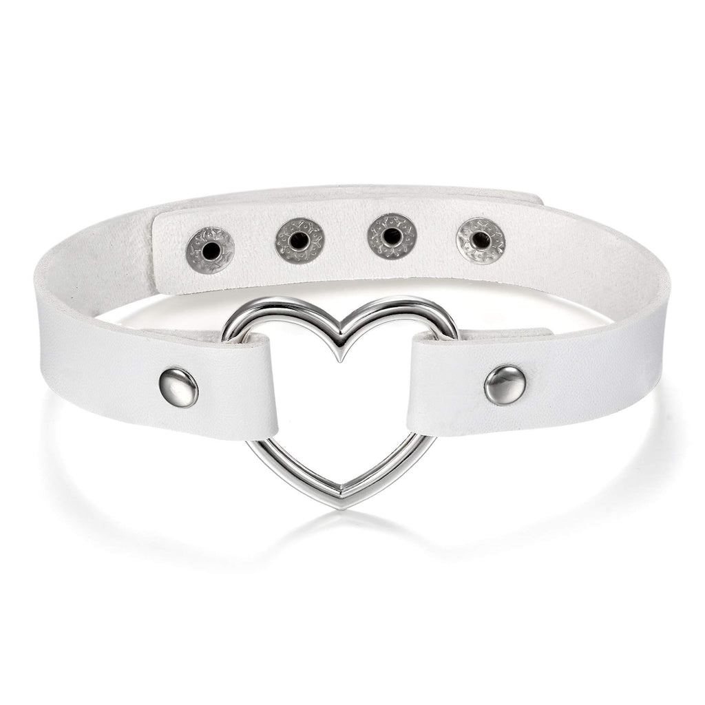 OIDEA White Adjustable Leather Heart Charm Choker Necklace for Women Party Cosplay Halloween Decorations