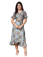 Oomph! Crepe Crop Top And Skirt Set For Women, Blue - Coord_Mt893Msk201