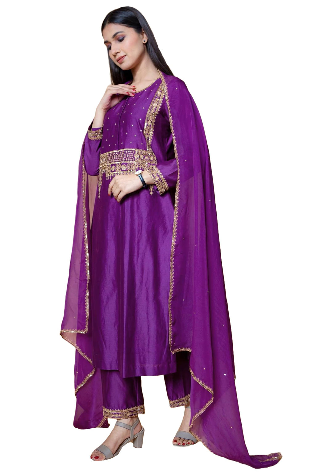 ANNI DESIGNER Women s Kurta with Trousers and Dupatta, Begani, XL