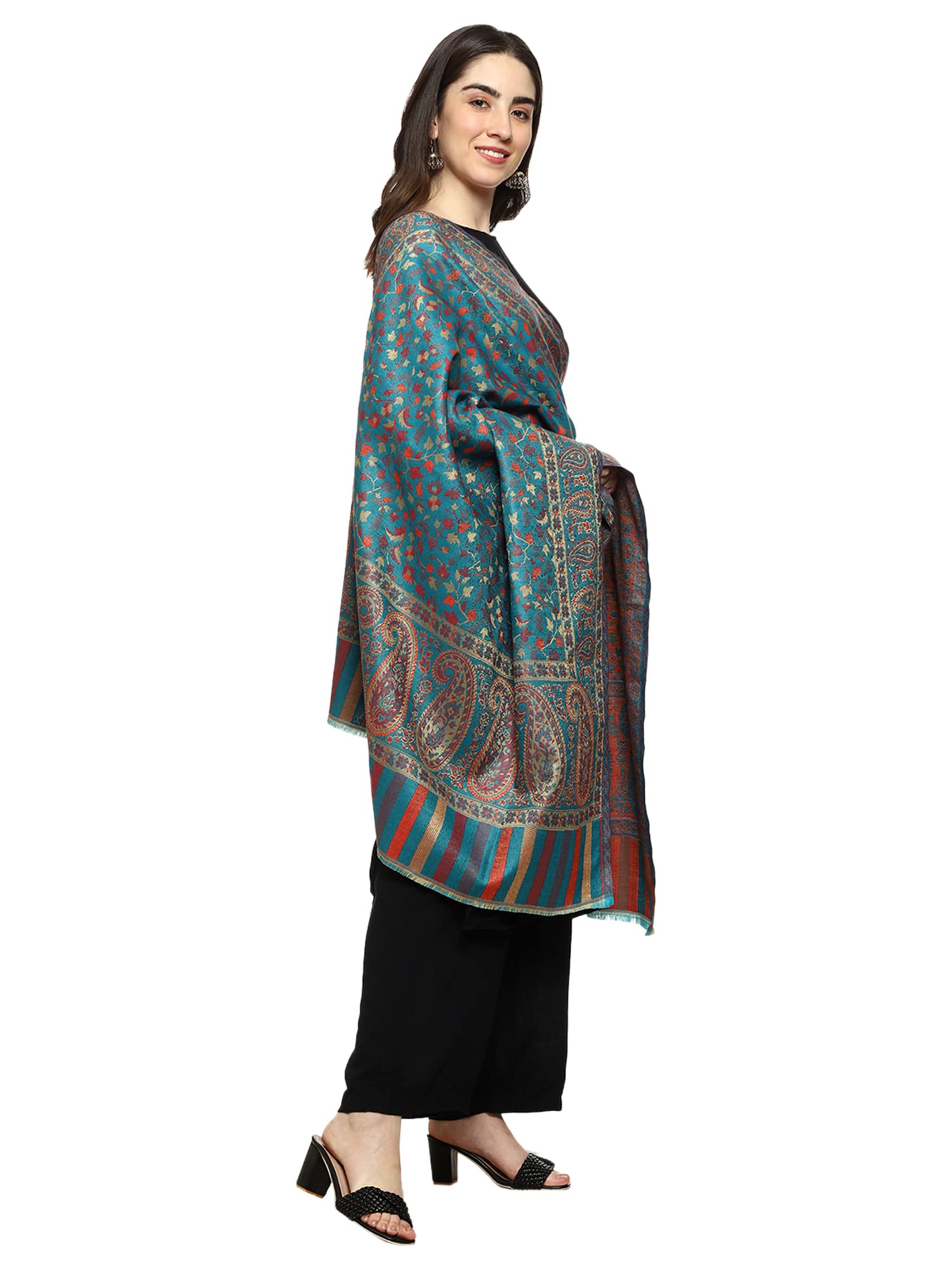 Weavers Villa Womens Kashmiri Woven Acro Wool Paisley Kani Ladies Shawl, 100cm x 200cm