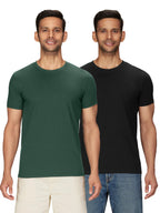 XYXX Mens Solid Regular Fit T-Shirt (XY_CR15_Tshirt_2_Pine Green+Pitch Black