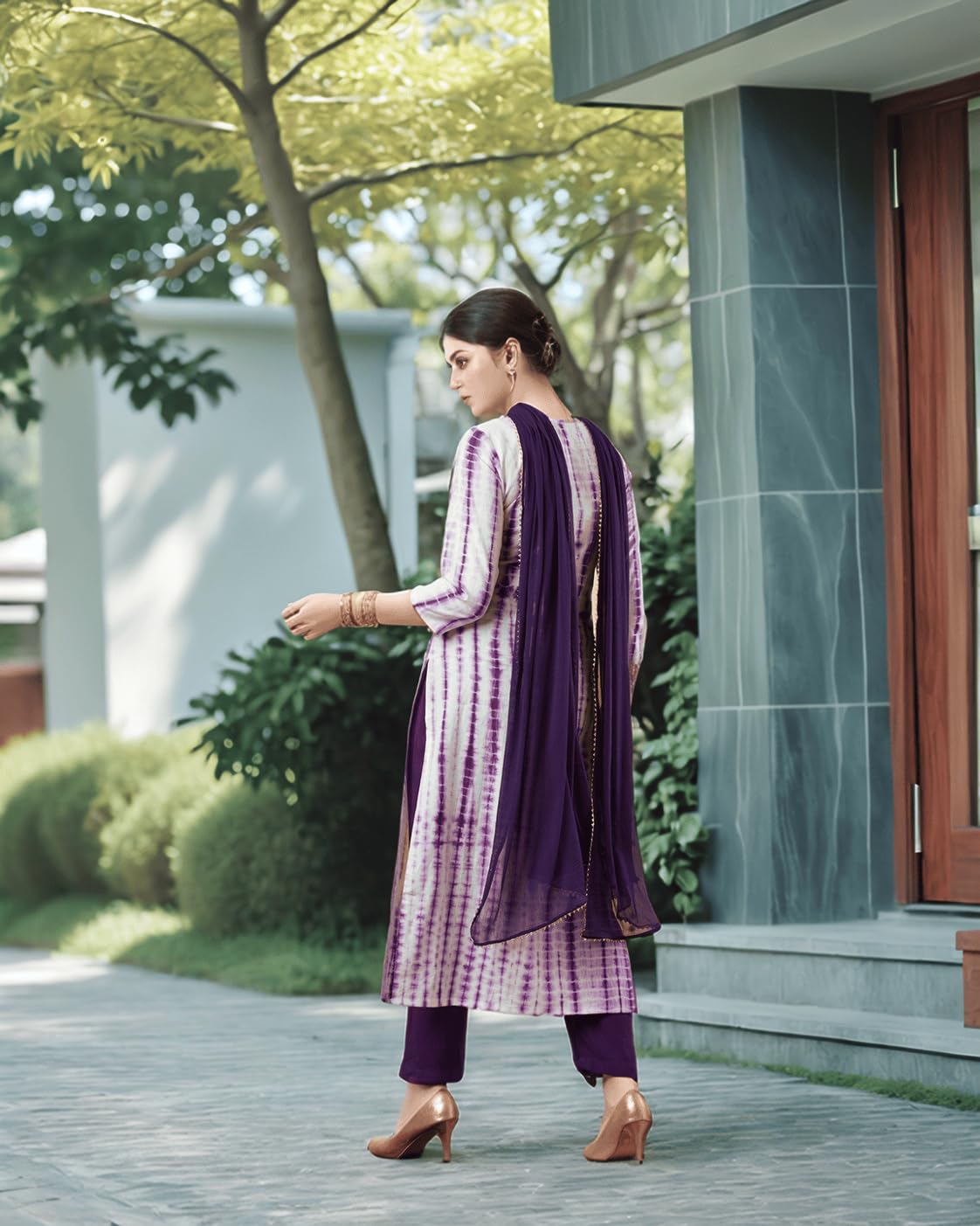 ANNI DESIGNER Women s Rayon Viscose Print Straight Kurta with Pants & Dupatta, purple, 4XL