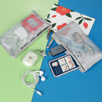 HRX Package Nylon Mesh Cosmetic Zipper Bags, Metallic Silver Makeup Pouches Travel Organizer Case for Purse Diaper Bag (4PCS)