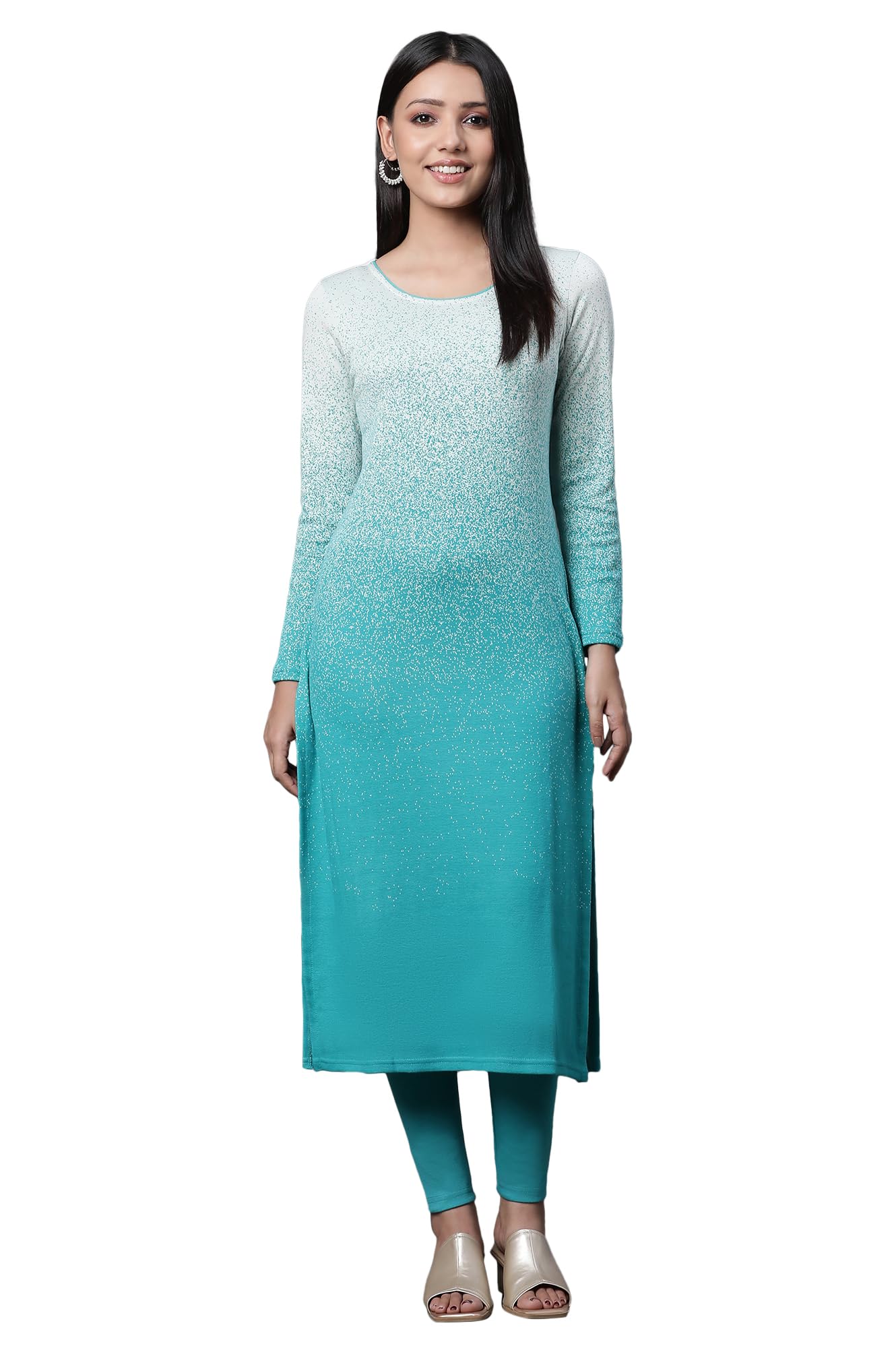 Aurelia Green Ombre Winter Kurta And Tights Set (Size: 2Xl)-23Noas14704-704410