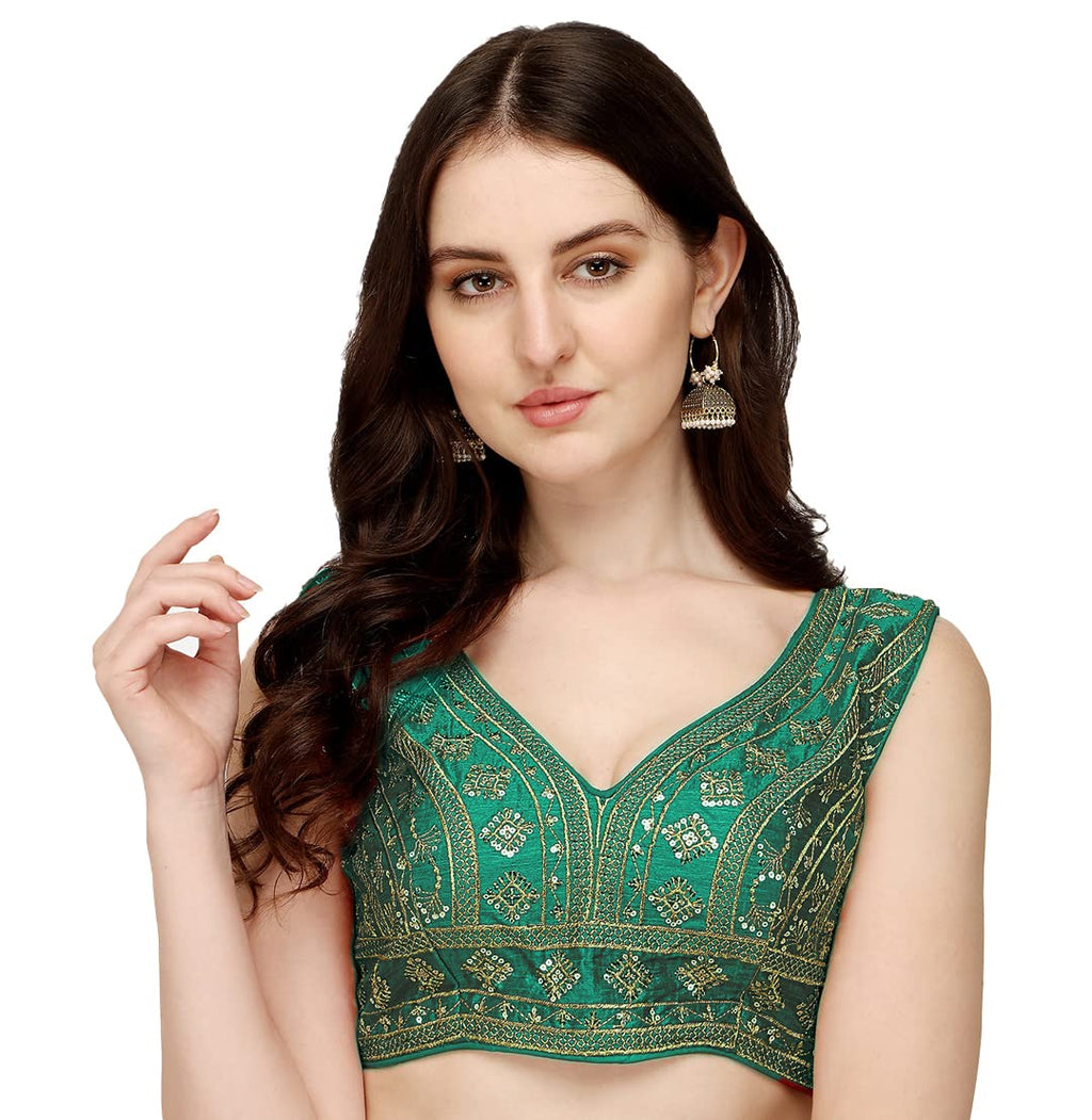 Vihu Fashion WomenS Silk Embroidery Sequins Zari Work Readymade Saree Blouse