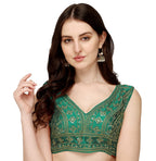Vihu Fashion WomenS Silk Embroidery Sequins Zari Work Readymade Saree Blouse