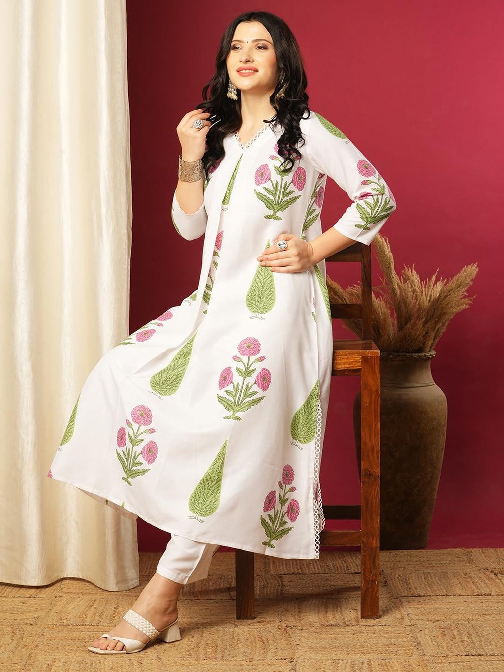 ANNI DESIGNER Women s Kurta with Trousers, white, 2XL