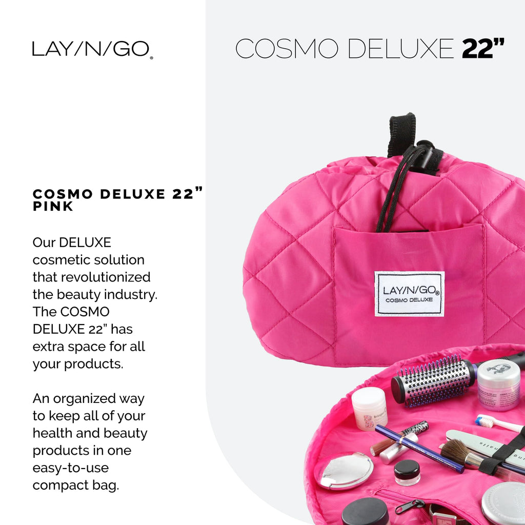 Lay-n-Go Cosmo Deluxe Drawstring Cosmetic Pouch & Makeup Bag Organizer, Toiletry Bag for Travel, Gifts, and Daily Use, 22 inch