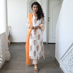 ANNI DESIGNER Womens Cotton Blend Straight Printed Kurta with Pant & Dupatta (SAGANERI-ORANGE_XXL_Orange_XX-Large)