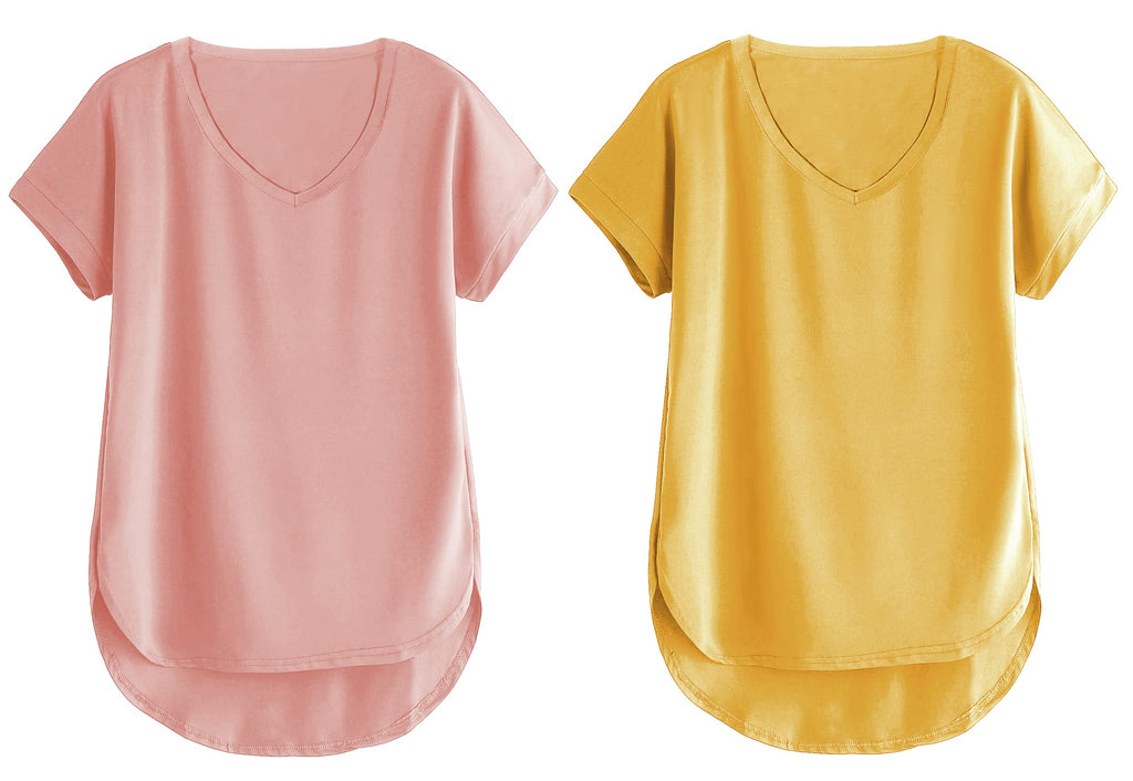 Fabricorn Combo Of Plain Dusty Rose And Mustard Yellow V- Neck Up And Down Cotton Tshirt For Women (Dusty Rose And Mustard Yello
