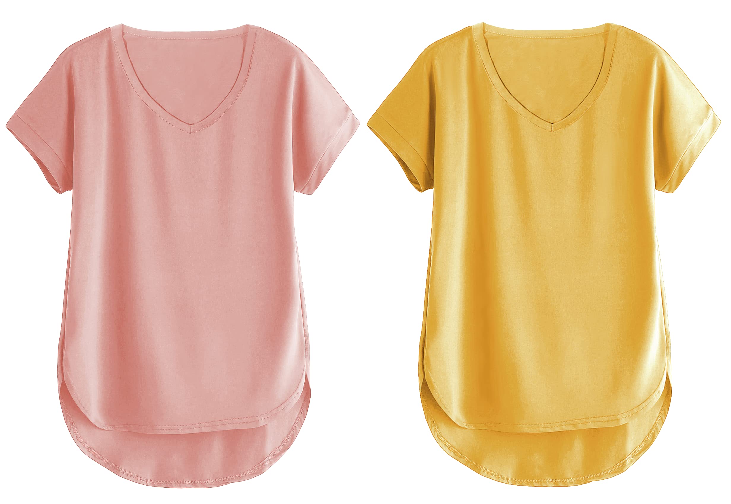 Fabricorn Combo Of Plain Dusty Rose And Mustard Yellow V- Neck Up And Down Cotton Tshirt For Women (Dusty Rose And Mustard Yello