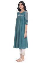 W For Woman Green Polka Dots Printed Flared Kurta