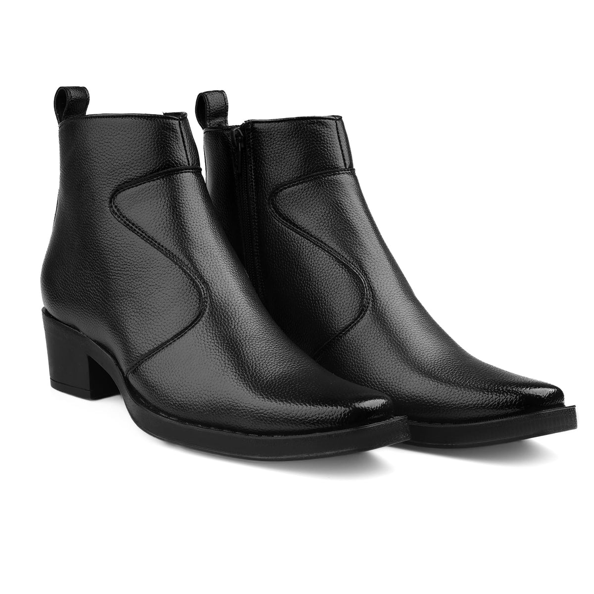 YUVRATO BAXI Mens 2 Inch Block Heel Height Increasing Faux Leather Material, Black Casual Formal Slipon Ankle Boot and Outdoor  9