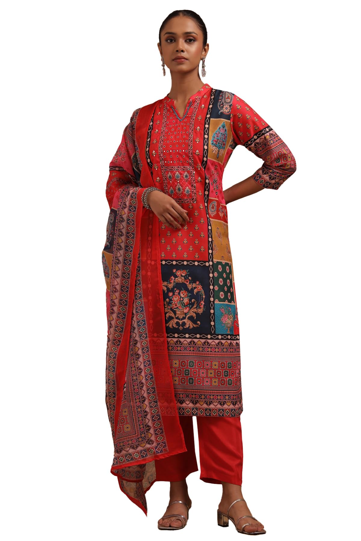 Soch Women Muslin Ethnic Motifs Suit Set with Beads