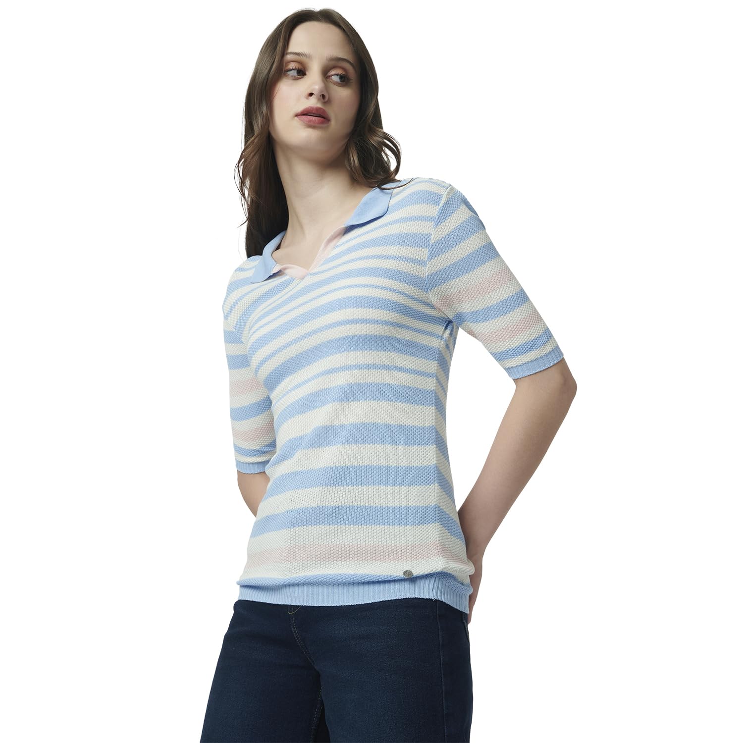 Pepe Jeans Stripes Viscose Round Neck WomenS T-Shirt (Blue, Small)