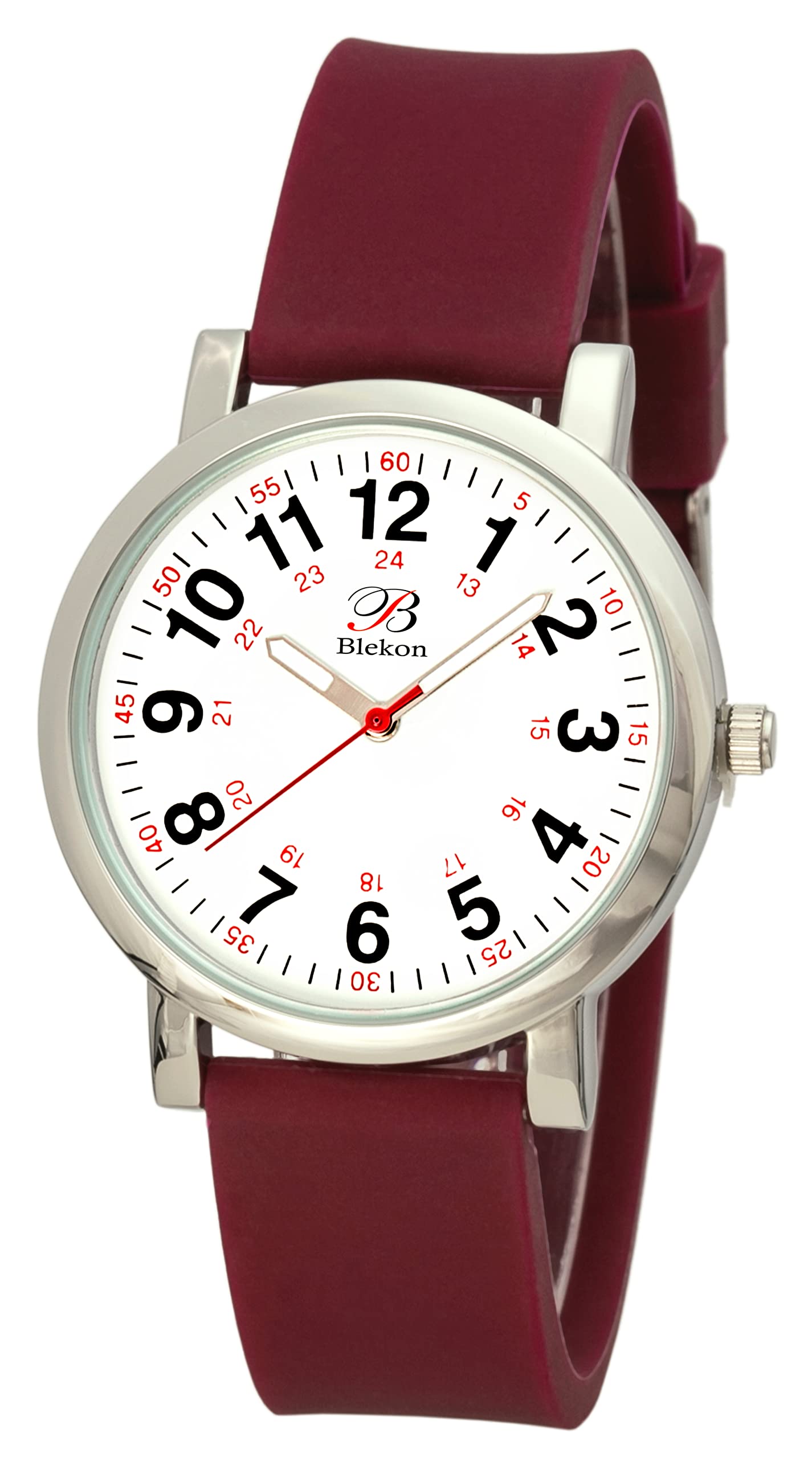 Blekon Original Nurse Watch - Medical Scrub Colors, Easy Read Dial, Second Hand, Water Resistant Watch (Maroon)