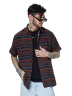 The Souled Store Official Black Panther: Tribal Pattern Men and Boys Relaxed fit Half Sleeve Rayon Navy Blue Color Men Summer Sh