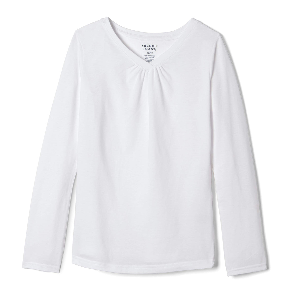 French Toast Little Girls Long Sleeve VNeck TShirt, White, 5 5