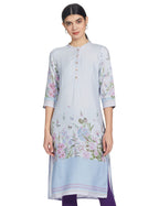 W For Woman Blue Casual Floral Print Rayon Straight Kurta_21Auw15983-117073_Xl