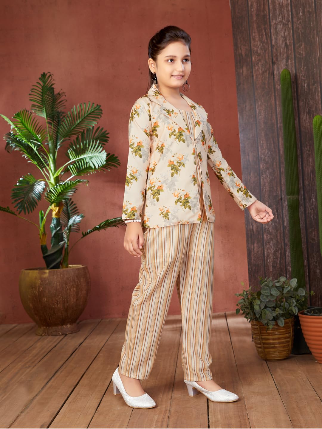 Aarika Girls Peach Colour Floral Print Cotton Co-ord Set (5-15 Years)