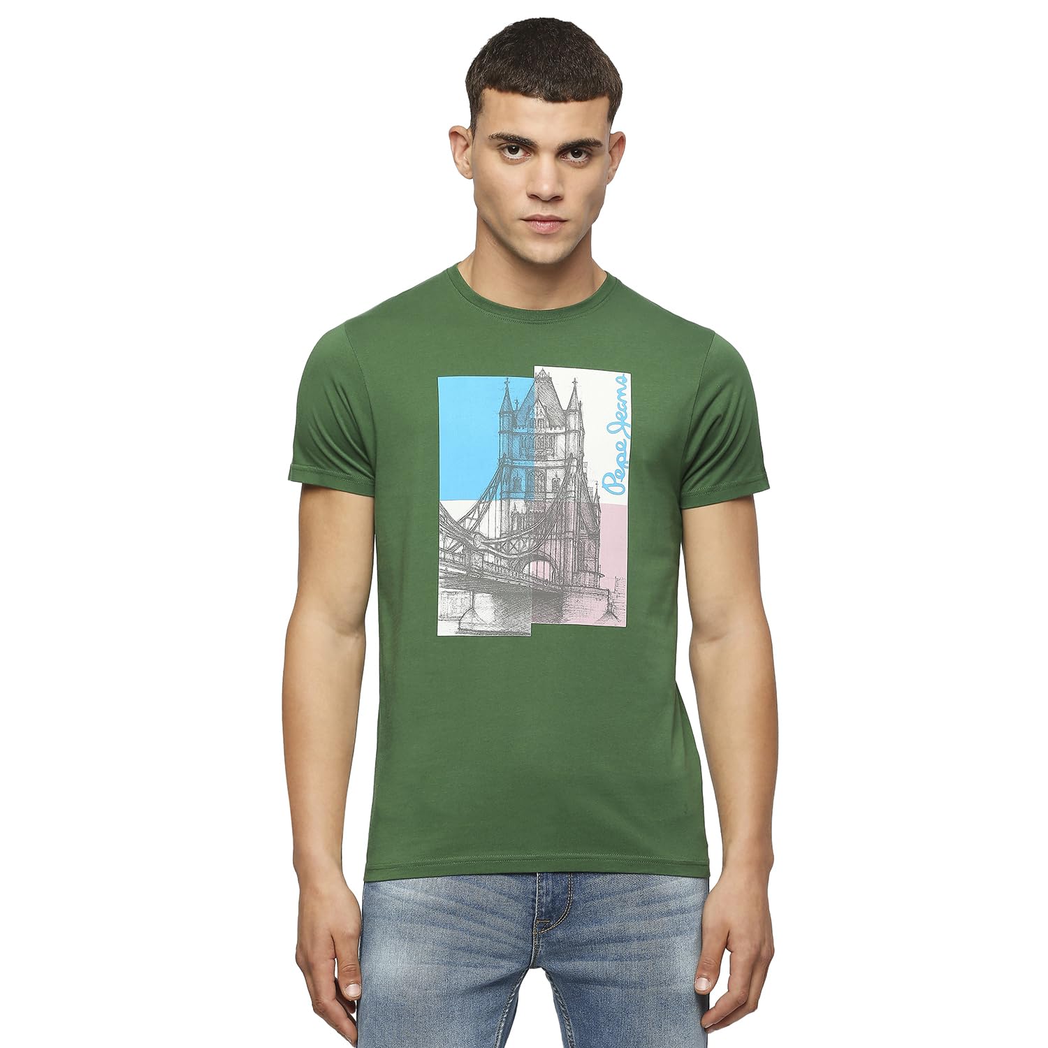 Pepe Jeans MenS Graphic Print Slim Fit T-Shirt (Pm509342_Green