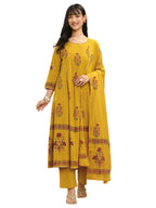 Libas Printed Cotton Anarkali Kurta With Trousers and Dupatta-93268XXL