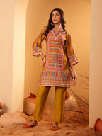 Varanga Women Mustard Ethnic Printed Straight Kurta With Trousers  Cotton Set For Casual Outings, Stylish Design For All Occasio