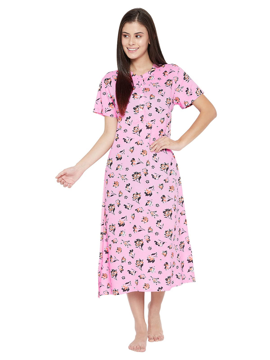 Clovia Womens Cotton Casual Nightgown (NS1360P22S_Pink_S)