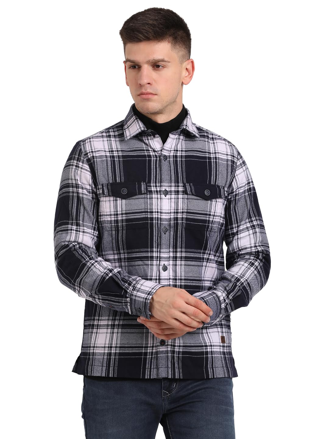 Turtle Men Polyester Grey Check Oversized Casual Shirt