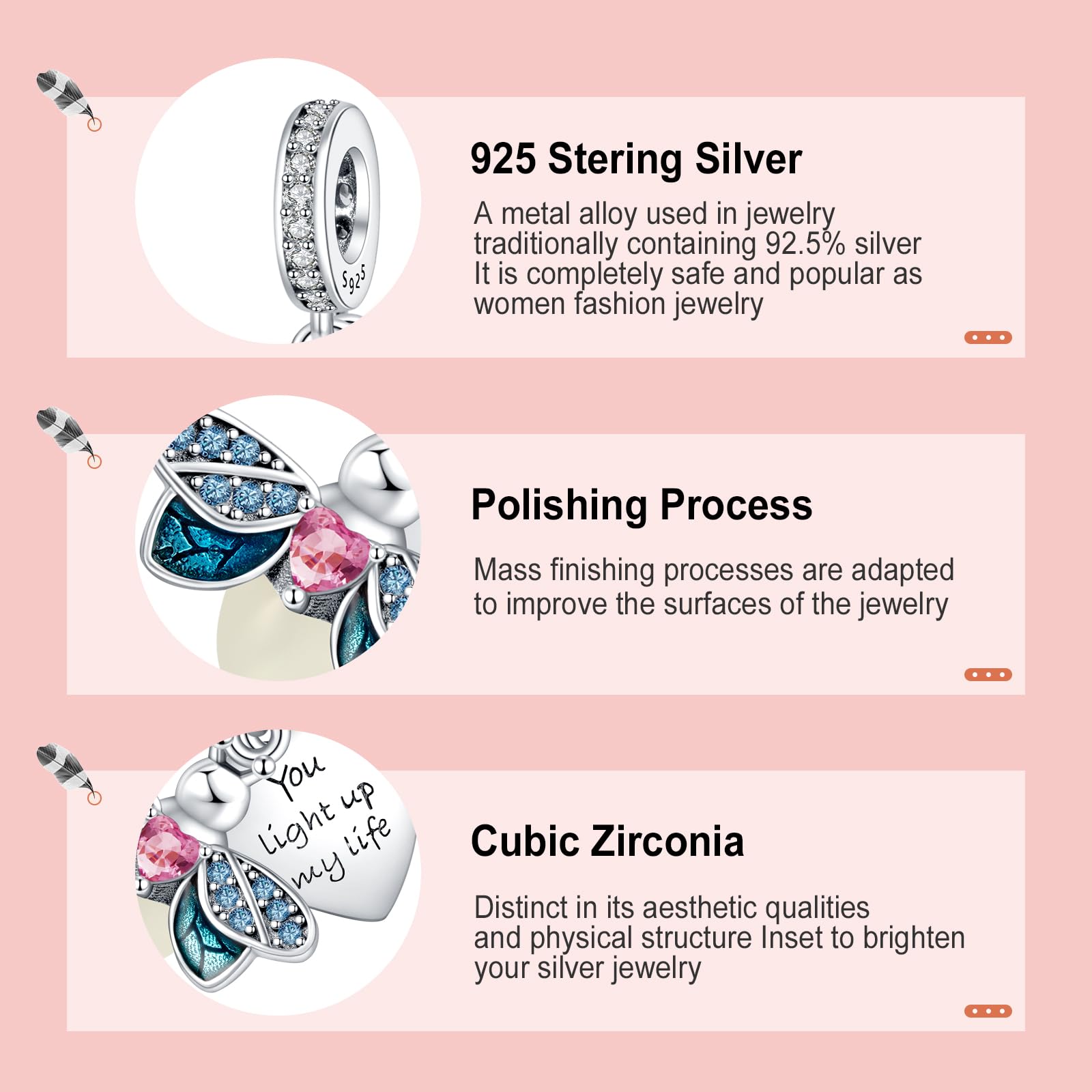 Annmors Firefly Charm Glow in the Dark 925 Sterling Silver Charms fit Bracelets Necklaces Dangle with 5A Cubic Zirconia Christma