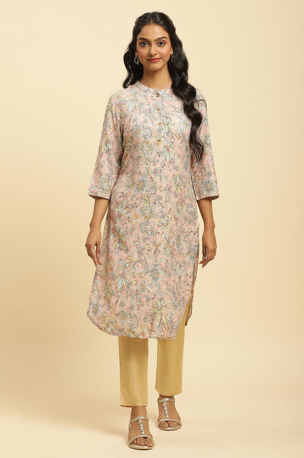 W For Woman Soft Multicoloured Floral Print A-Line Kurta
