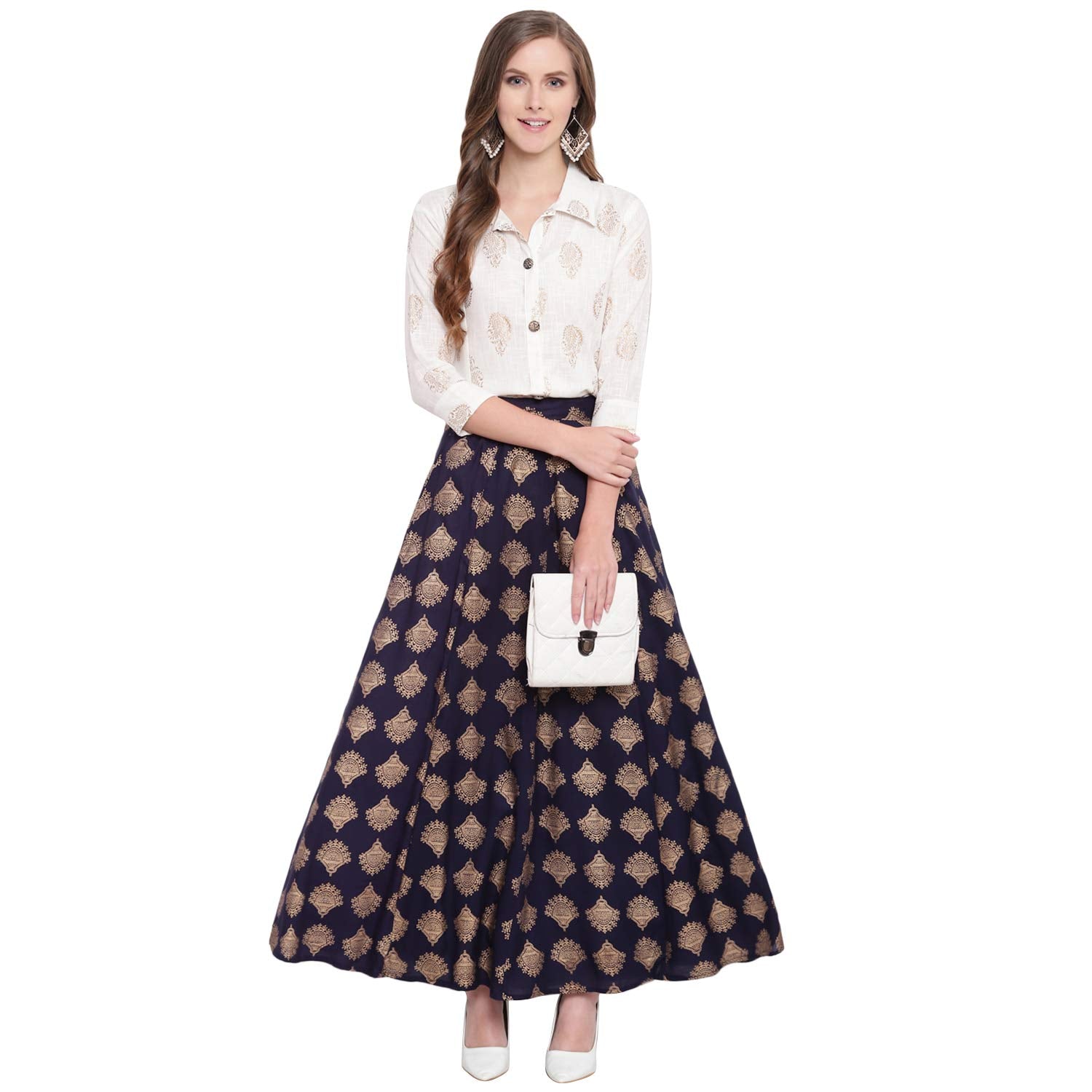Stylum Womens Printed Rayon Blend Shirt Skirt Set