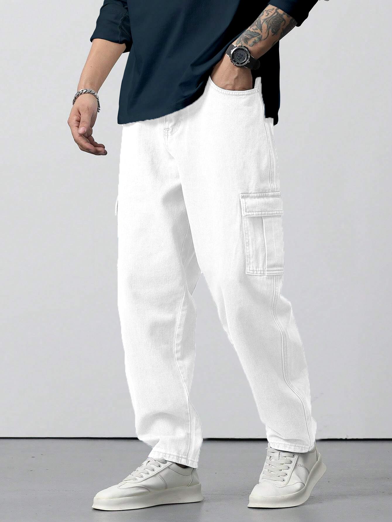 Men Loose Fit Mens Flip Pocket Cargo || Mens Stylish Cotton Loose Fit Denim Cargo Jeans || Multi-Pocket Styling || Perfect for