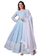 Fashion Basket Faux Georgette Sequins Long Dress For Women (In, Alpha, M, Regular, Sky Blue)
