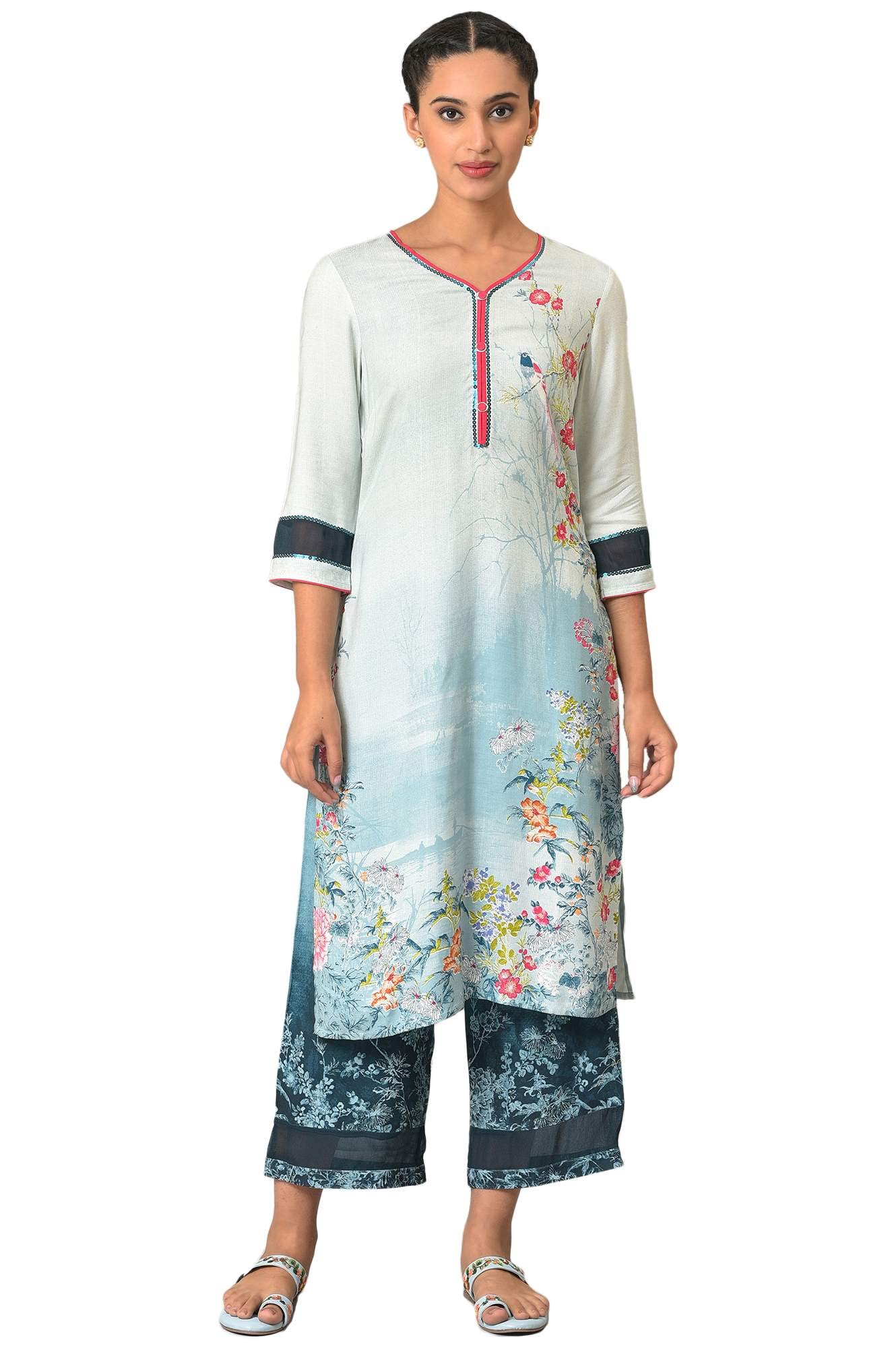 Blue Floral Printed Kurta Set